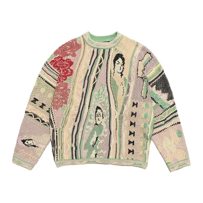 Kapucnis 3D-s mintás pulóver kerek nyakkal, laza szabású, oldalsó zsebek