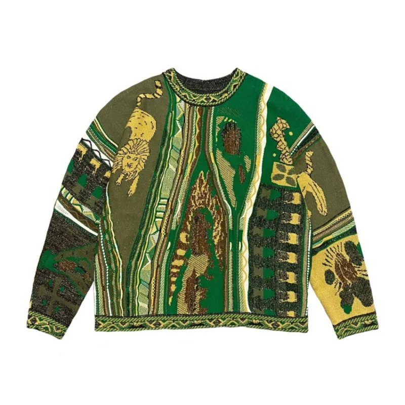 Kapucnis 3D-s mintás pulóver kerek nyakkal, laza szabású, oldalsó zsebek