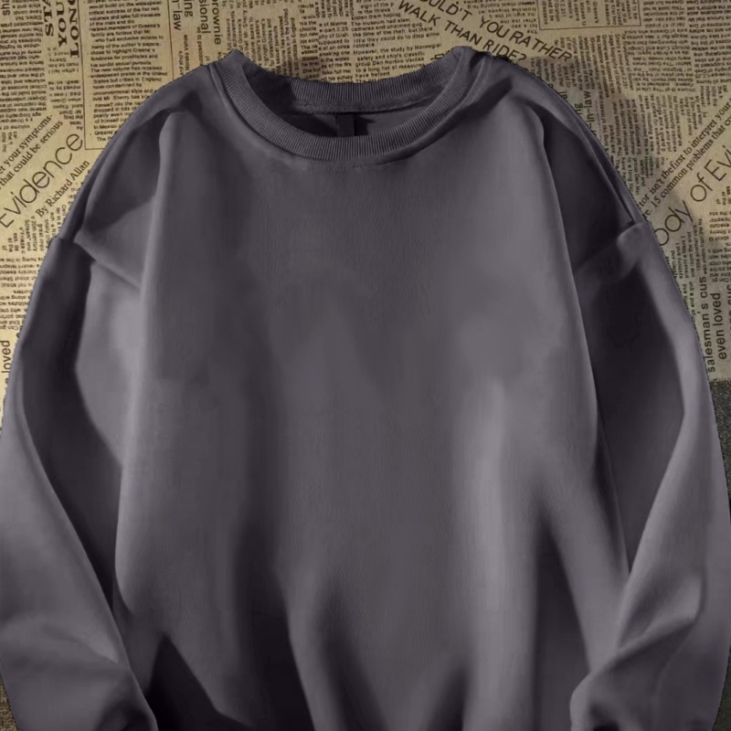Muški pulover s fleece podstavom, okrugli izrez, dugi rukavi, minimalistički stil, poliester 96%+, jesen 2024, opušten kroj