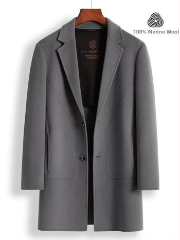 Двустранно вълнено палто, корейски стил, свободна кройка, еднобортно закопчаване, без колан, странични джобове, едноцветен модел, есен 2023