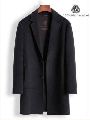 Двустранно вълнено палто, корейски стил, свободна кройка, еднобортно закопчаване, без колан, странични джобове, едноцветен модел, есен 2023