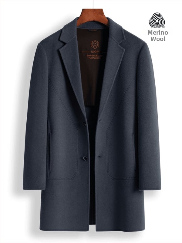 Двустранно вълнено палто, корейски стил, свободна кройка, еднобортно закопчаване, без колан, странични джобове, едноцветен модел, есен 2023