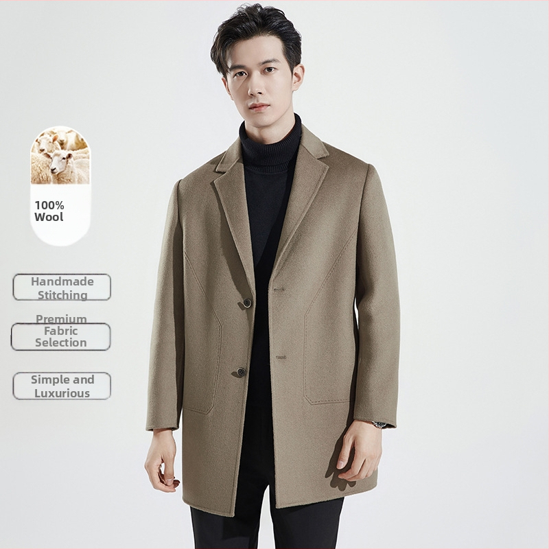 Двустранно вълнено палто, корейски стил, свободна кройка, еднобортно закопчаване, без колан, странични джобове, едноцветен модел, есен 2023