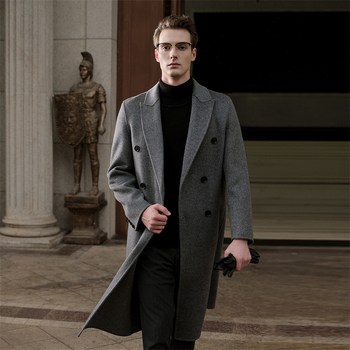 Мъжко палто от вълна, корейски стил, свободна кройка, двойно закопчаване, плътна вълна, 100% вълна