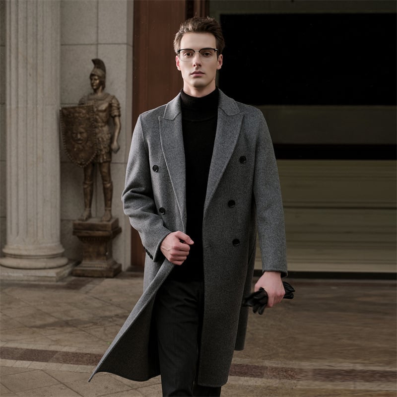 Мъжко палто от вълна, корейски стил, свободна кройка, двойно закопчаване, плътна вълна, 100% вълна