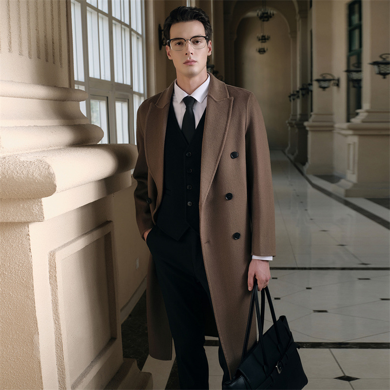 Мъжко палто от вълна, корейски стил, свободна кройка, двойно закопчаване, плътна вълна, 100% вълна