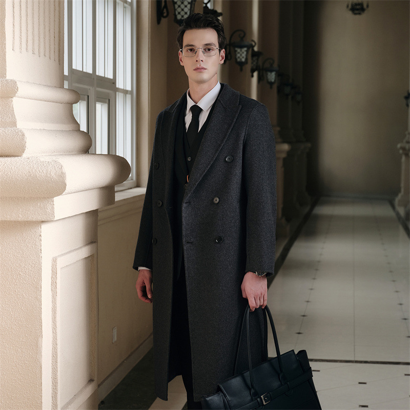 Мъжко палто от вълна, корейски стил, свободна кройка, двойно закопчаване, плътна вълна, 100% вълна