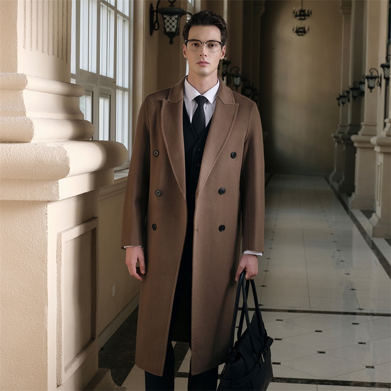 Мъжко палто от вълна, корейски стил, свободна кройка, двойно закопчаване, плътна вълна, 100% вълна
