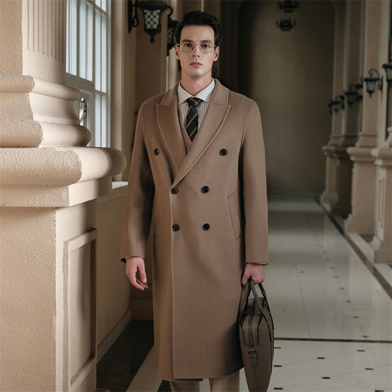 Мъжко палто от вълна, корейски стил, свободна кройка, двойно закопчаване, плътна вълна, 100% вълна