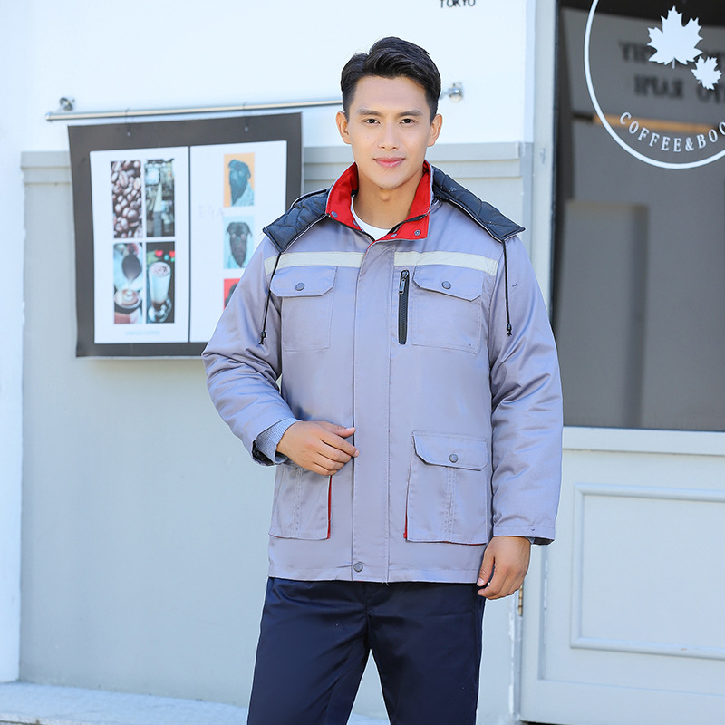 Žieminis darbo palta su nuimama įdėklu, dėmėms atsparus, išorinis audinys – medvilnės mišinio, vyriška darbo apranga