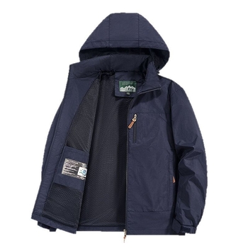 Férfi kapucnis vízálló dzseki, légáteresztő poliészter keverék anyagból, cipzáras, több zseb, tavasz-ősz