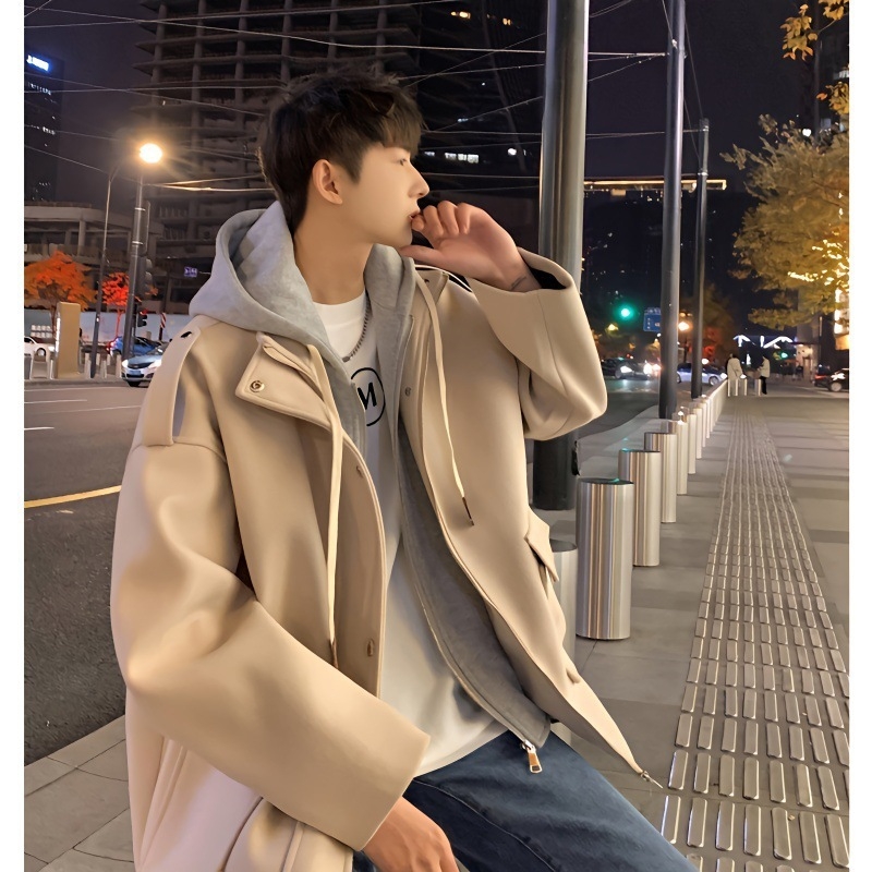 Férfi pamut kapucnis dzseki, lazább szabású, hosszú kialakítás 80–100 cm