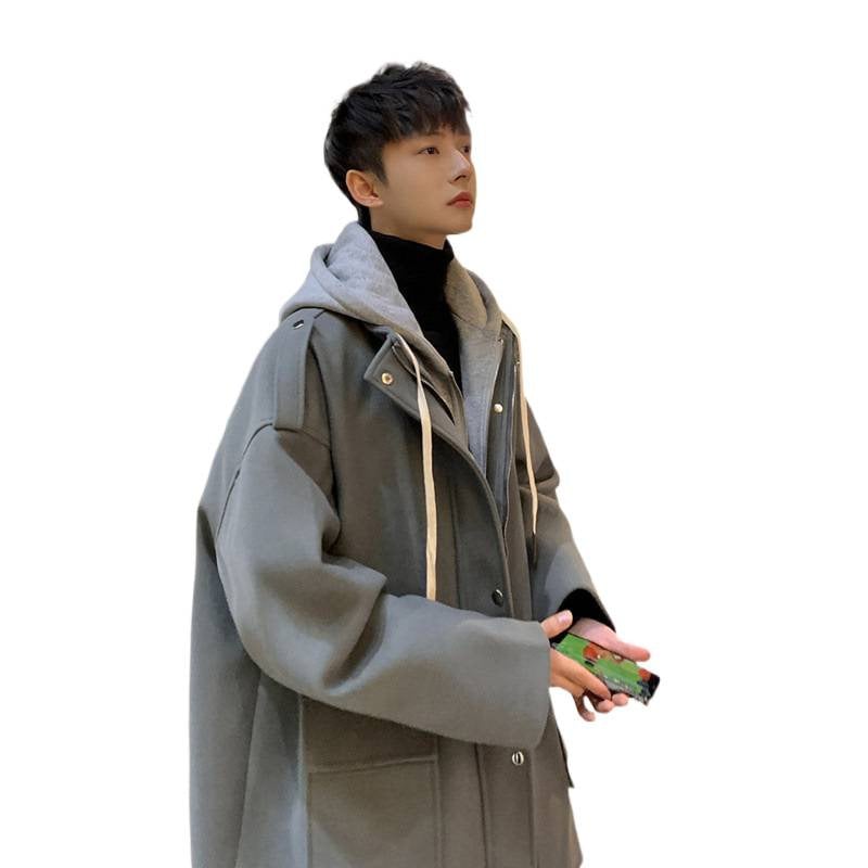 Férfi pamut kapucnis dzseki, lazább szabású, hosszú kialakítás 80–100 cm