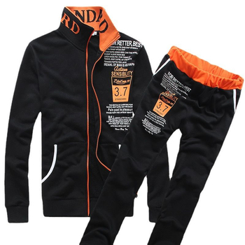 Férfi pulóver készlet – Koreai stílusú Slim-Fit, betűs mintázat, álló gallér, cipzár, 65% pamut, 35% poliészter