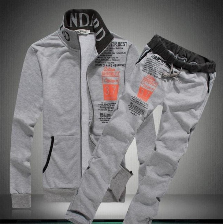 Férfi pulóver készlet – Koreai stílusú Slim-Fit, betűs mintázat, álló gallér, cipzár, 65% pamut, 35% poliészter