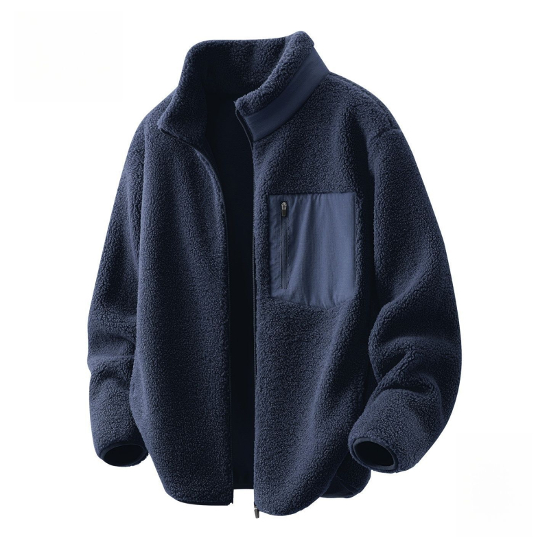 Férfi téli kapucnis kabát gyapjúkülsővel és nyúlszőr bélésével, fiatalos stílus