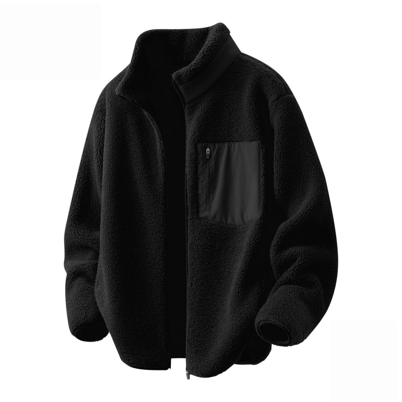 Férfi téli kapucnis kabát gyapjúkülsővel és nyúlszőr bélésével, fiatalos stílus