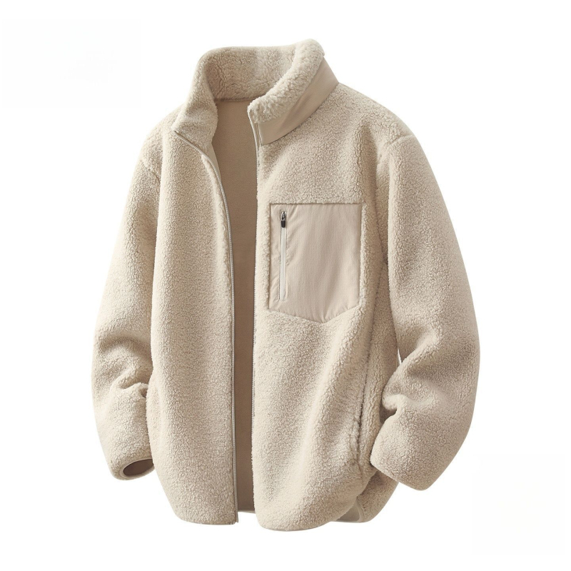 Férfi téli kapucnis kabát gyapjúkülsővel és nyúlszőr bélésével, fiatalos stílus