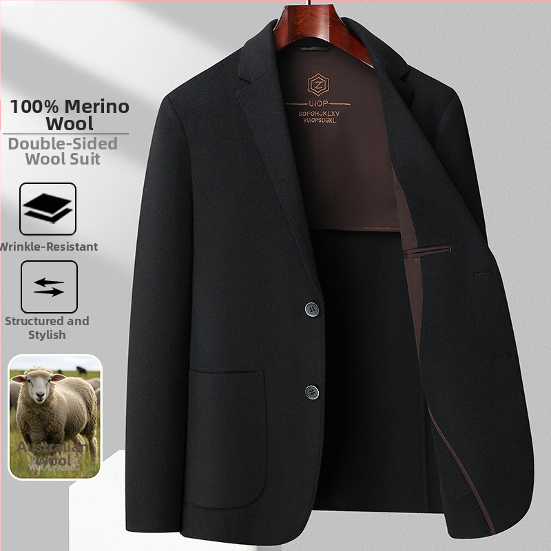 Мъжко двустранно палто от 100% чиста овча вълна, зимно, бизнес стил; еднобортно закопчаване; прилягащ силует; основна материя: вълна 96%+; подплата: полиестер; яка: костюмна