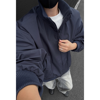 Férfi dzseki koreai stílusban, pamutkeverék anyag, raglán ujj, cipzár, gallér nélküli kivitel