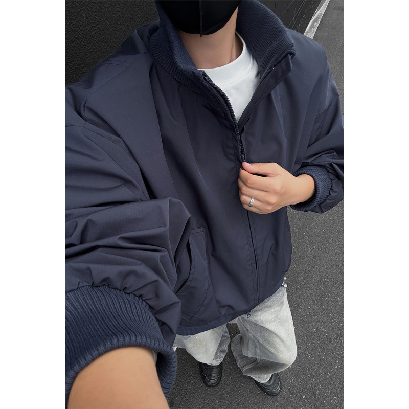 Férfi dzseki koreai stílusban, pamutkeverék anyag, raglán ujj, cipzár, gallér nélküli kivitel