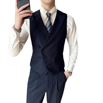 Férfi casual mellény – brit stílus, karcsú szabás, V-nyak, dupla gombos záródás, pamut-keverék anyag