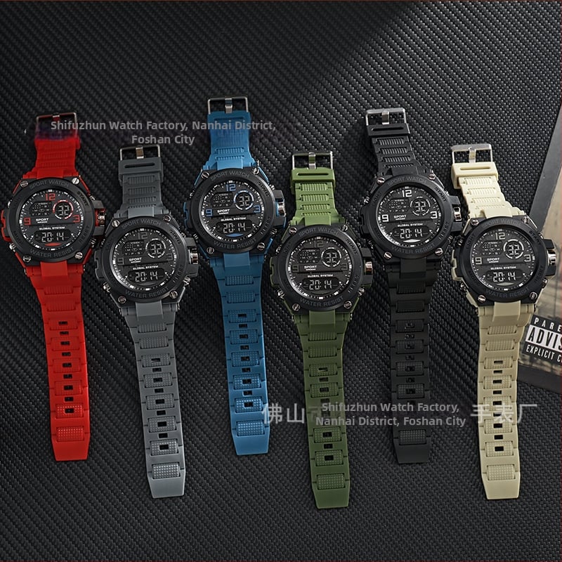 Ψηφιακό αθλητικό ρολόι με φωτιζόμενο χρονογράφο και ξυπνητήρι, αδιάβροχο μέχρι 10 μ., καντράν 43 mm, λουρί TPU, ηλεκτρονικός μηχανισμός