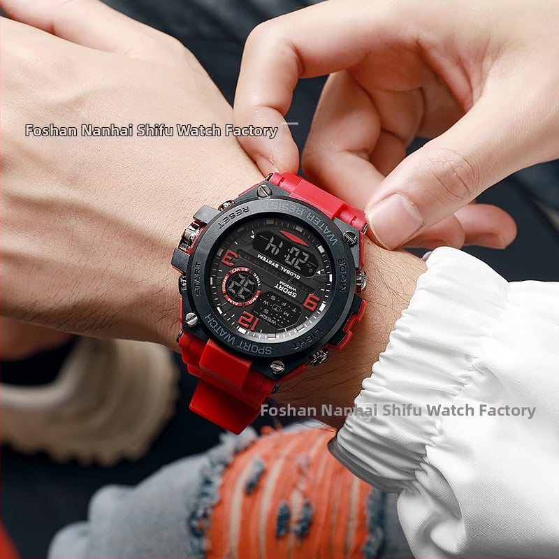 Ψηφιακό αθλητικό ρολόι με φωτιζόμενο χρονογράφο και ξυπνητήρι, αδιάβροχο μέχρι 10 μ., καντράν 43 mm, λουρί TPU, ηλεκτρονικός μηχανισμός