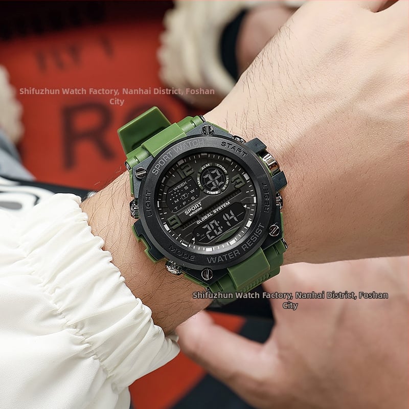 Ψηφιακό αθλητικό ρολόι με φωτιζόμενο χρονογράφο και ξυπνητήρι, αδιάβροχο μέχρι 10 μ., καντράν 43 mm, λουρί TPU, ηλεκτρονικός μηχανισμός