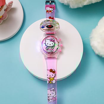 Παιδικό ρολόι με περιστρεφόμενο φωτιζόμενο μουσικό μηχανισμό, λουράκι από σιλικόνη, μεταλλική κάσα, ηλεκτρονική κίνηση, κυκλικό καντράν, μη αδιάβροχο