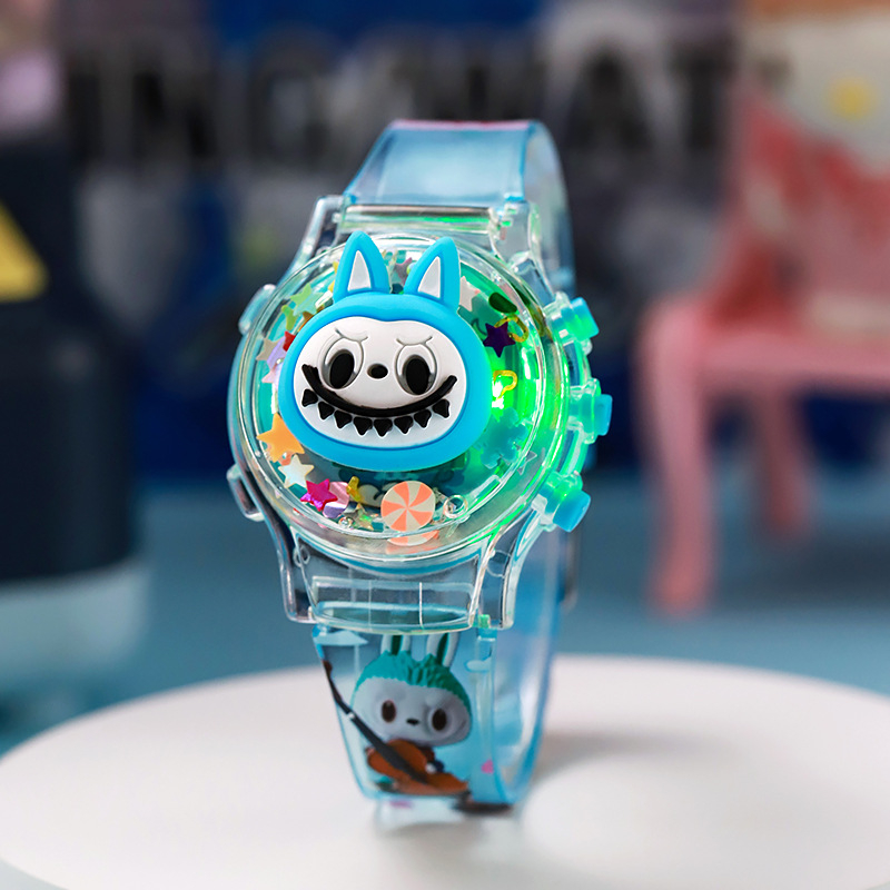 Παιδικό ρολόι με περιστρεφόμενο φωτιζόμενο μουσικό μηχανισμό, λουράκι από σιλικόνη, μεταλλική κάσα, ηλεκτρονική κίνηση, κυκλικό καντράν, μη αδιάβροχο