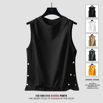 Muški bezrukavni T-shirt vest s gumbima, 100% pamuk, slobodan kroj, za sportsku aktivnost