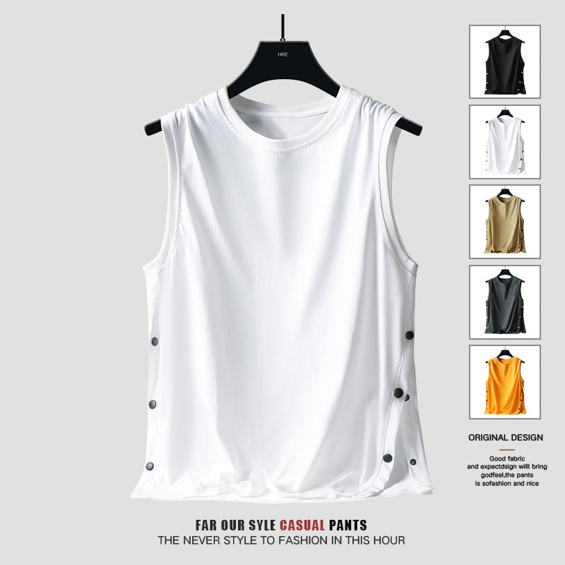 Muški bezrukavni T-shirt vest s gumbima, 100% pamuk, slobodan kroj, za sportsku aktivnost