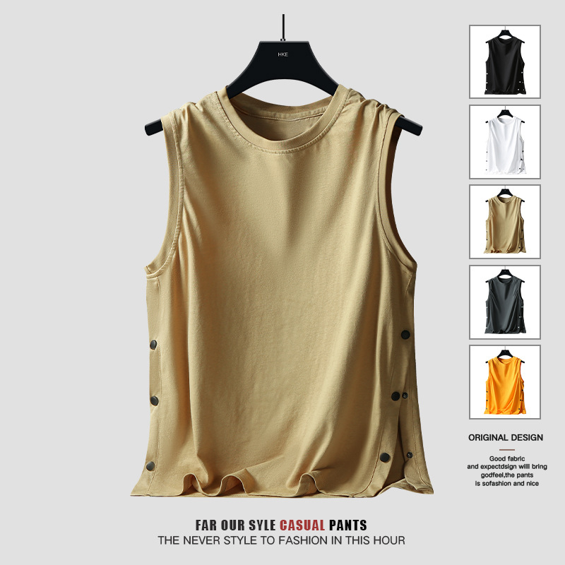 Muški bezrukavni T-shirt vest s gumbima, 100% pamuk, slobodan kroj, za sportsku aktivnost
