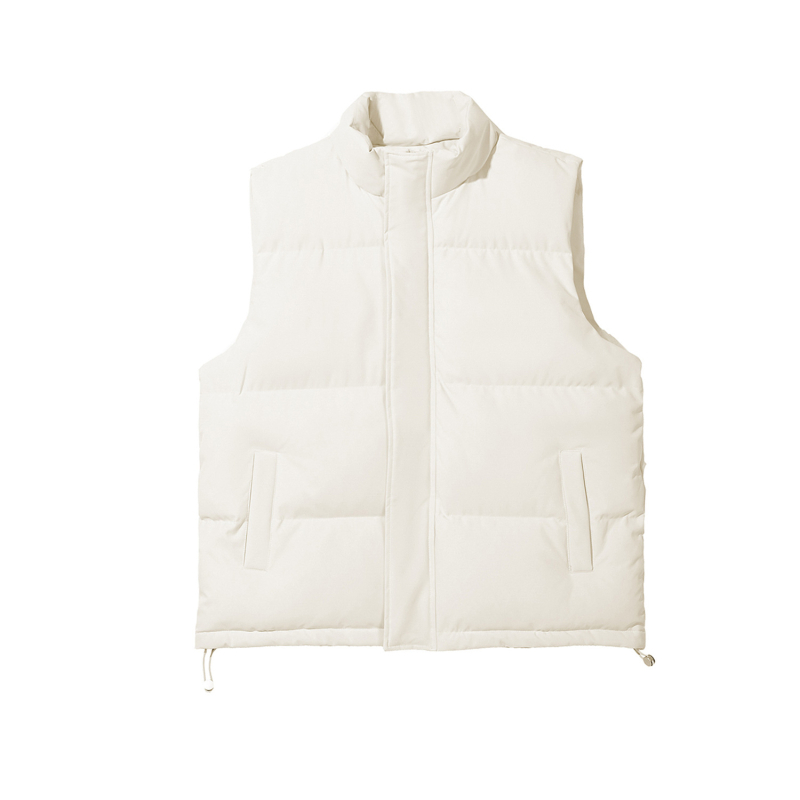 Pamutbetétes kabát kapucni nélkül, egyszínű, lazább szabású, álló gallérral; fő anyag: poliészter; töltet: más; zsebek: oldalsó varrat.