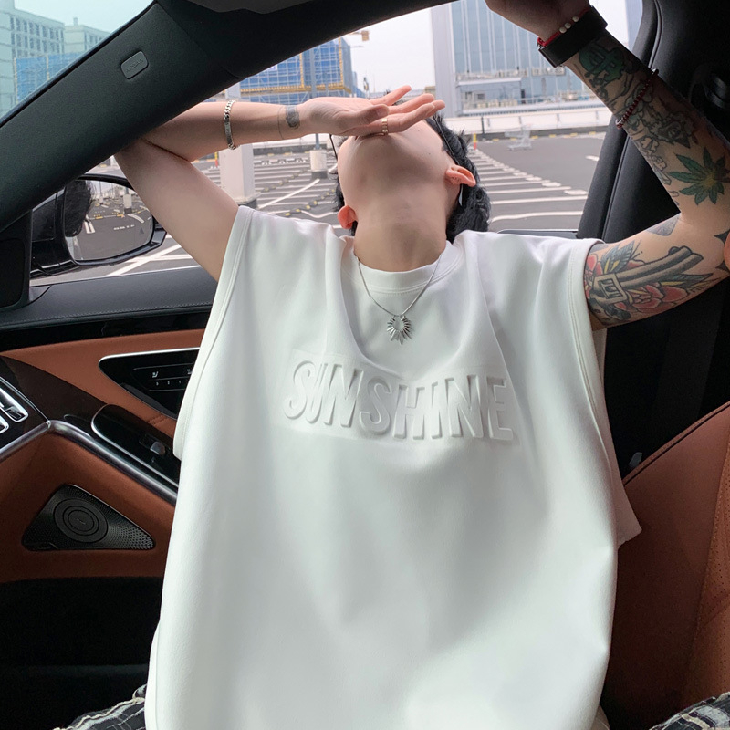 Vīriešu bez piedurknēm T-krekli veste, brīva piegriezuma, vienkrāsains raksts, 100% poliesters, bez gludināšanas