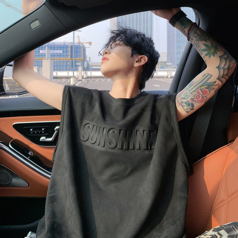 Vīriešu bez piedurknēm T-krekli veste, brīva piegriezuma, vienkrāsains raksts, 100% poliesters, bez gludināšanas