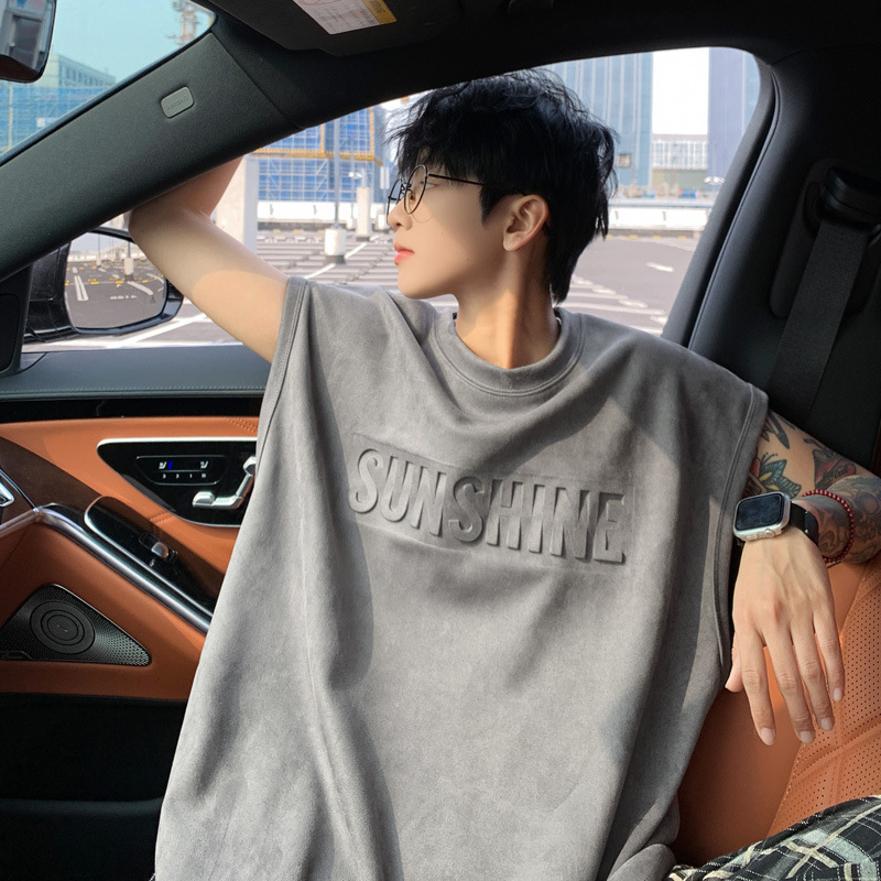 Vīriešu bez piedurknēm T-krekli veste, brīva piegriezuma, vienkrāsains raksts, 100% poliesters, bez gludināšanas