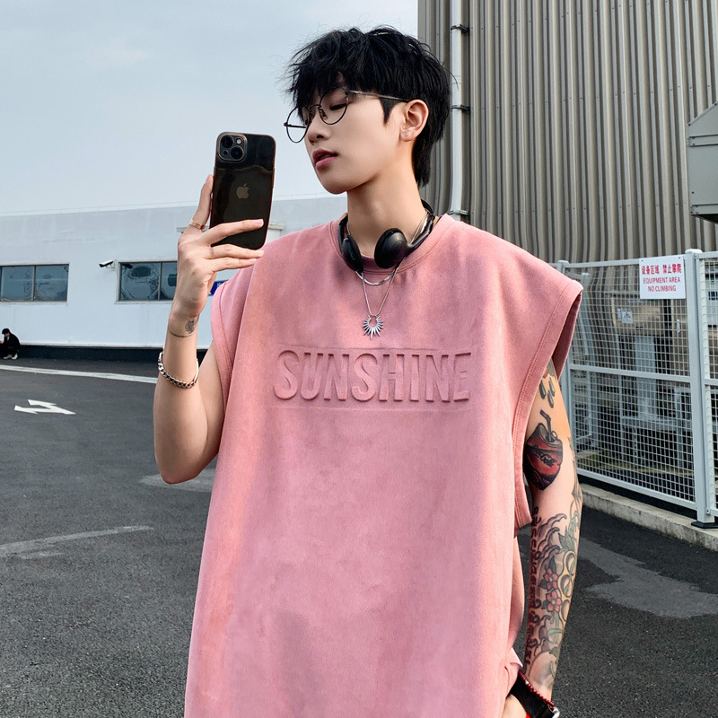 Vīriešu bez piedurknēm T-krekli veste, brīva piegriezuma, vienkrāsains raksts, 100% poliesters, bez gludināšanas