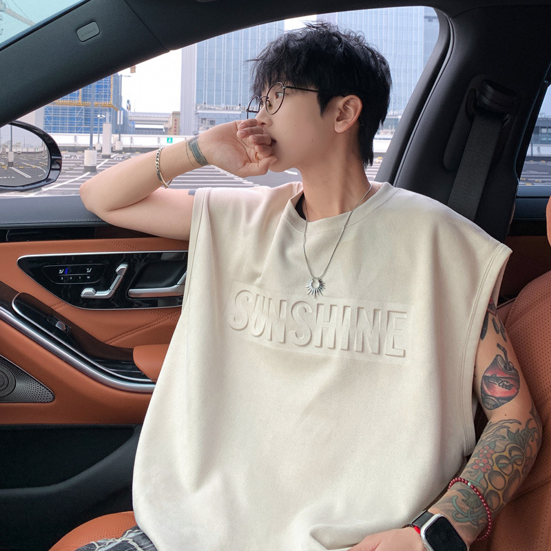 Vīriešu bez piedurknēm T-krekli veste, brīva piegriezuma, vienkrāsains raksts, 100% poliesters, bez gludināšanas