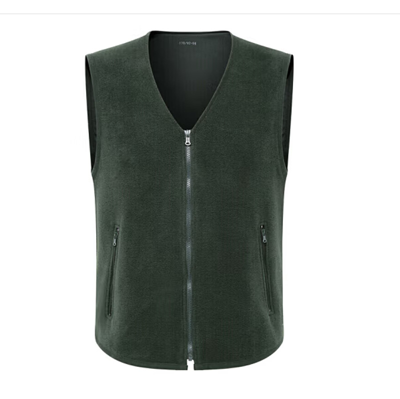 Férfi téli polár mellény, kardigán-stílusú, V-nyakú, oldalsó zsebek, vastag polár