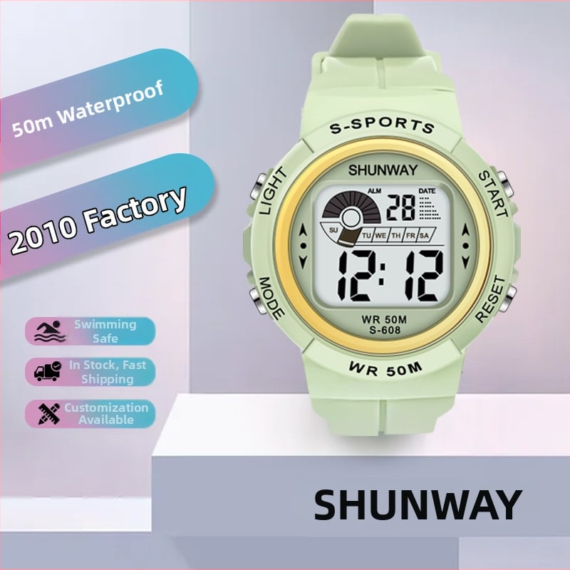 Shengwei Παιδικός ηλεκτρονικός ρολόι με νυχτερινό φωτισμό για μαθητές — αδιάβροχος μέχρι 50 μ, ψηφιακή οθόνη, λουρί TPU