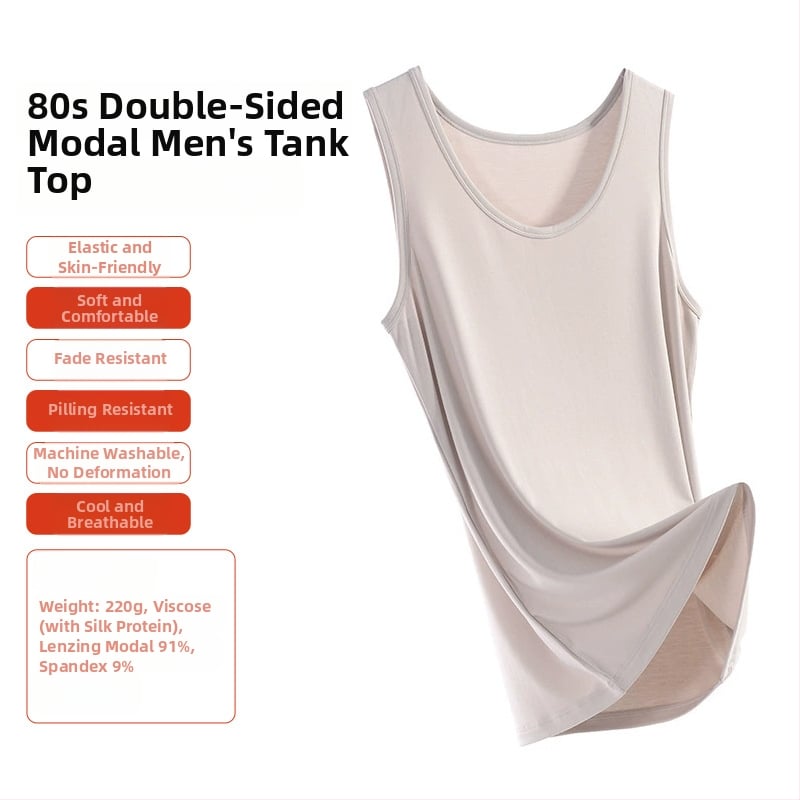 Vīriešu sporta veste, pielāgota piegriezums, bez piedurknēm, vienkrāsaina, modal-viskozes maisījums (91% viskoze, 9% spandeks), plāns audums