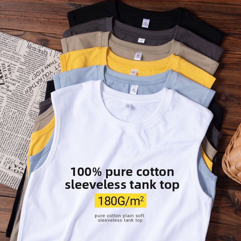 Vīriešu brīvi piegriezta kokvilnas T-krekls bez piedurknēm, 100% kokvilna, apaļš gals, vasara