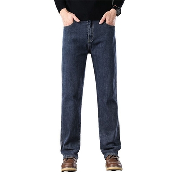 Férfi denimnadrág egyenes szabású, magas derék, cipzáras zárás, több zseb