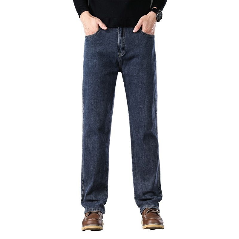 Férfi denimnadrág egyenes szabású, magas derék, cipzáras zárás, több zseb