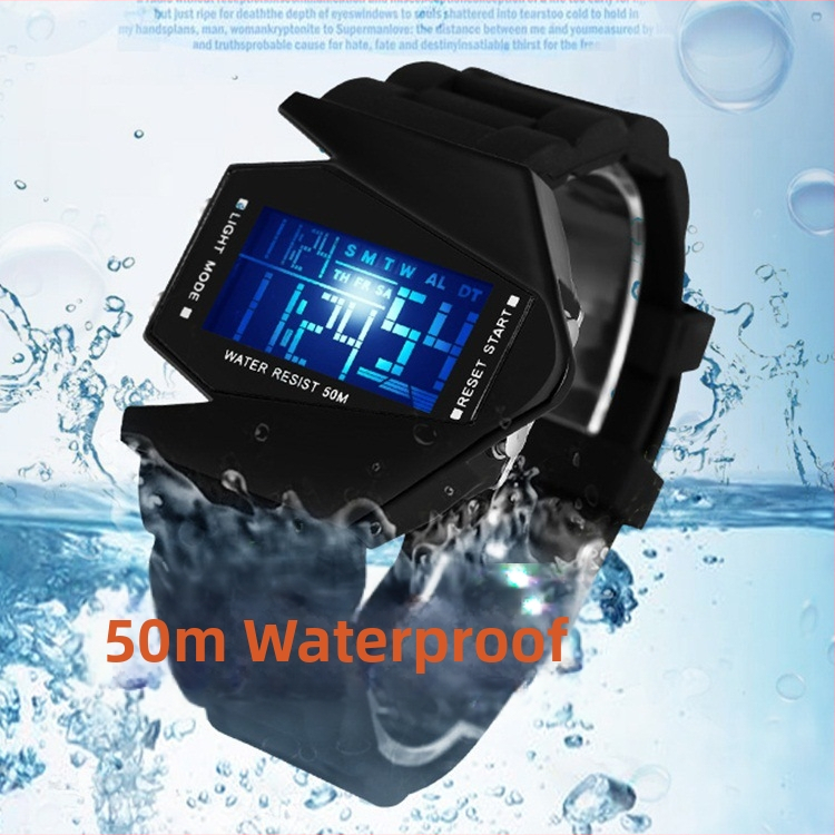 Henderson Hengnuoxin Ψηφιακό LED ρολόι με ξυπνητήρι, 50m αδιάβροχο, ηλεκτρονική LCD κίνηση, σιλικόονινο λουράκι, ρόμβος καντράν