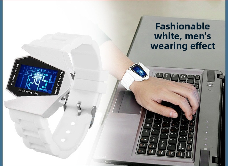 Henderson Hengnuoxin Ψηφιακό LED ρολόι με ξυπνητήρι, 50m αδιάβροχο, ηλεκτρονική LCD κίνηση, σιλικόονινο λουράκι, ρόμβος καντράν