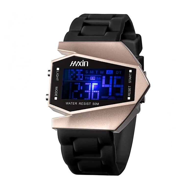 Henderson Hengnuoxin Ψηφιακό LED ρολόι με ξυπνητήρι, 50m αδιάβροχο, ηλεκτρονική LCD κίνηση, σιλικόονινο λουράκι, ρόμβος καντράν