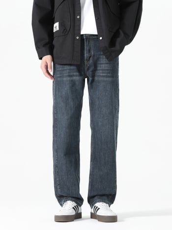 Férfi egyenes szabású farmernadrág, magas derék, pamut anyag, cipzár